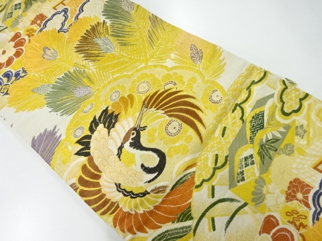 JAPANESE KIMONO / ANTIQUE NAGOYA OBI / WOVEN PINE & CRANE